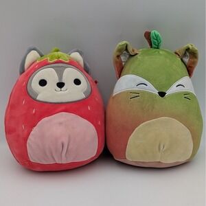 Squishmallow Ryan Husky Fifi Fox in Fruit Costumes Strawberry Pear 8 in Set of 2